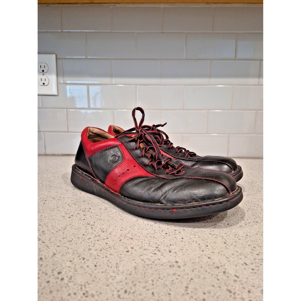 BOC Born Oxford Comfort Sneakers Black & Red leather Mens Sz 12